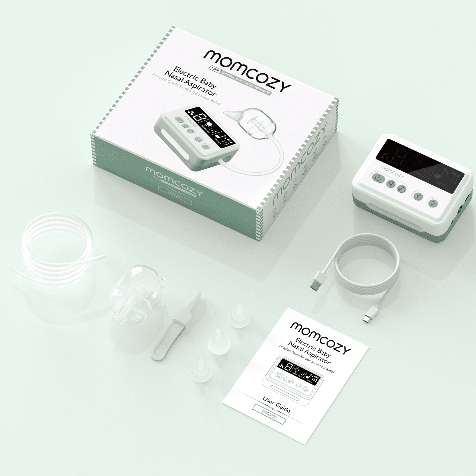 Momcozy Nasal Aspirator for Toddler, 65kPa Electric Nose Aspirator, Baby Nose Sucker with 9 Suction Levels, 3 Silicone Tips, Nose Cleaner
