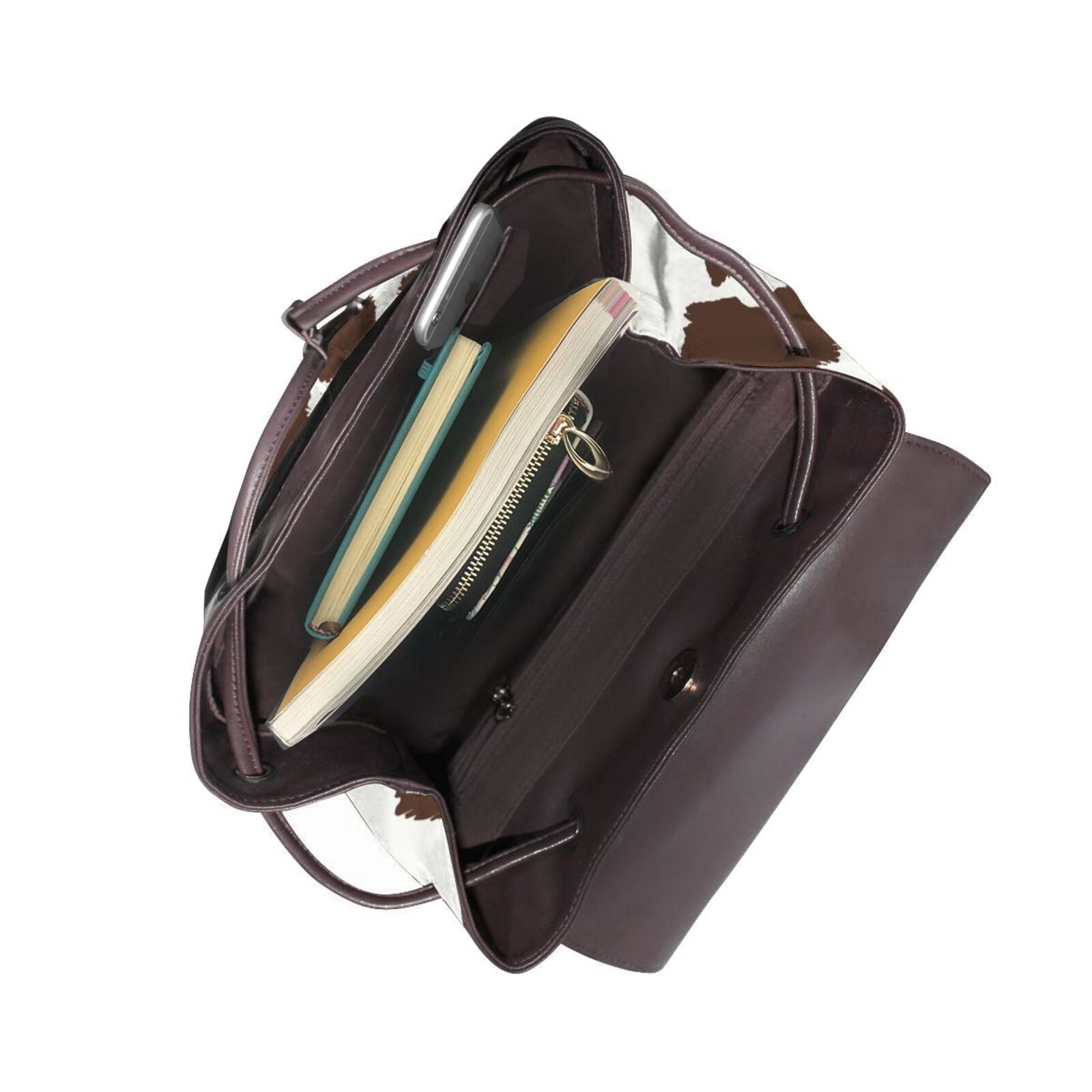 Kuqiui Brown Cow Print Leather Backpack Purse For Women Fashion Ladies Vintage Bags Casual College Travel Backpacks bag