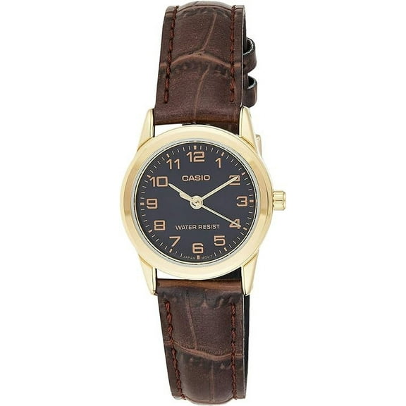 Casio Brown Leather Gold Face Quartz Ladies Analog Watch LTP-V001GL-1B