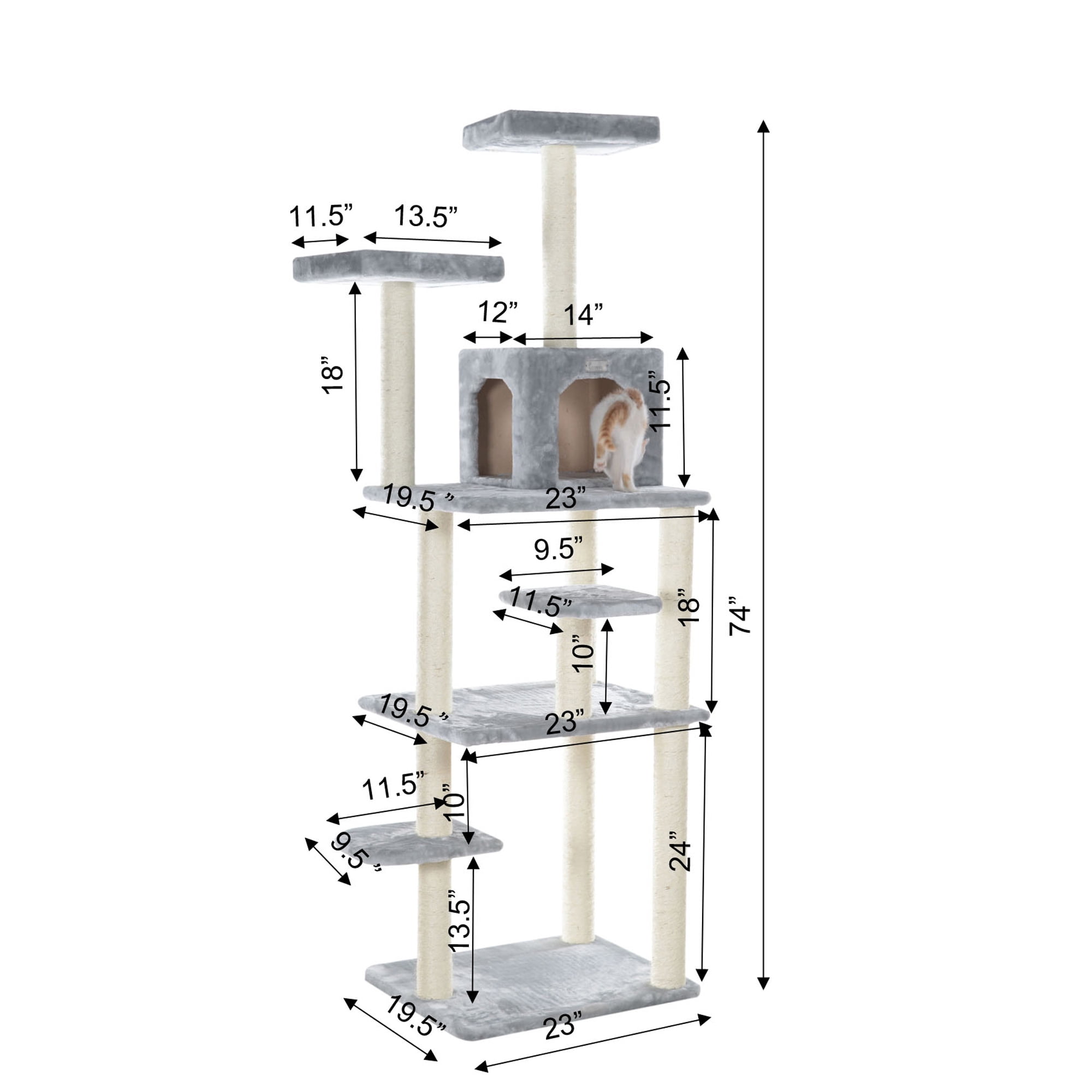 GleePet 74" Cat Tree GP78740822 Silver Gray 7 Levels