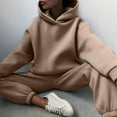 thumbnail image 5 of Dazajoo Hoodie Sweatsuit for Women Oversized Hooded Sweatshirt and Jogger Sweatpants Matching Track Suit 2024 Womens Solid Lounge Set 2 Piece Outfits Sale,Khaki,XL, 5 of 9