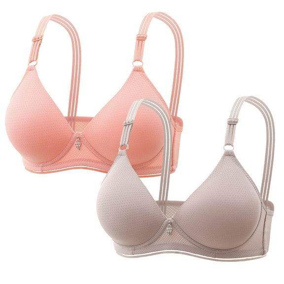 LYEAA Women Bras Wireless Push up 2 Pack No Wire Wirefree Everyday Bras Breathable Solid Color Daily Sleep Bras Comfortable Shaping Soft Stretch T-Shirt Bras Gray 38/85