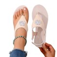 thumbnail image 4 of Wensltd Women's Sandals Trendy Thong Sandals Round Toe Open Toe Elastic Strap Casual Summer Party Walking Flat Comfort Beach Sandals Beige, 4 of 9