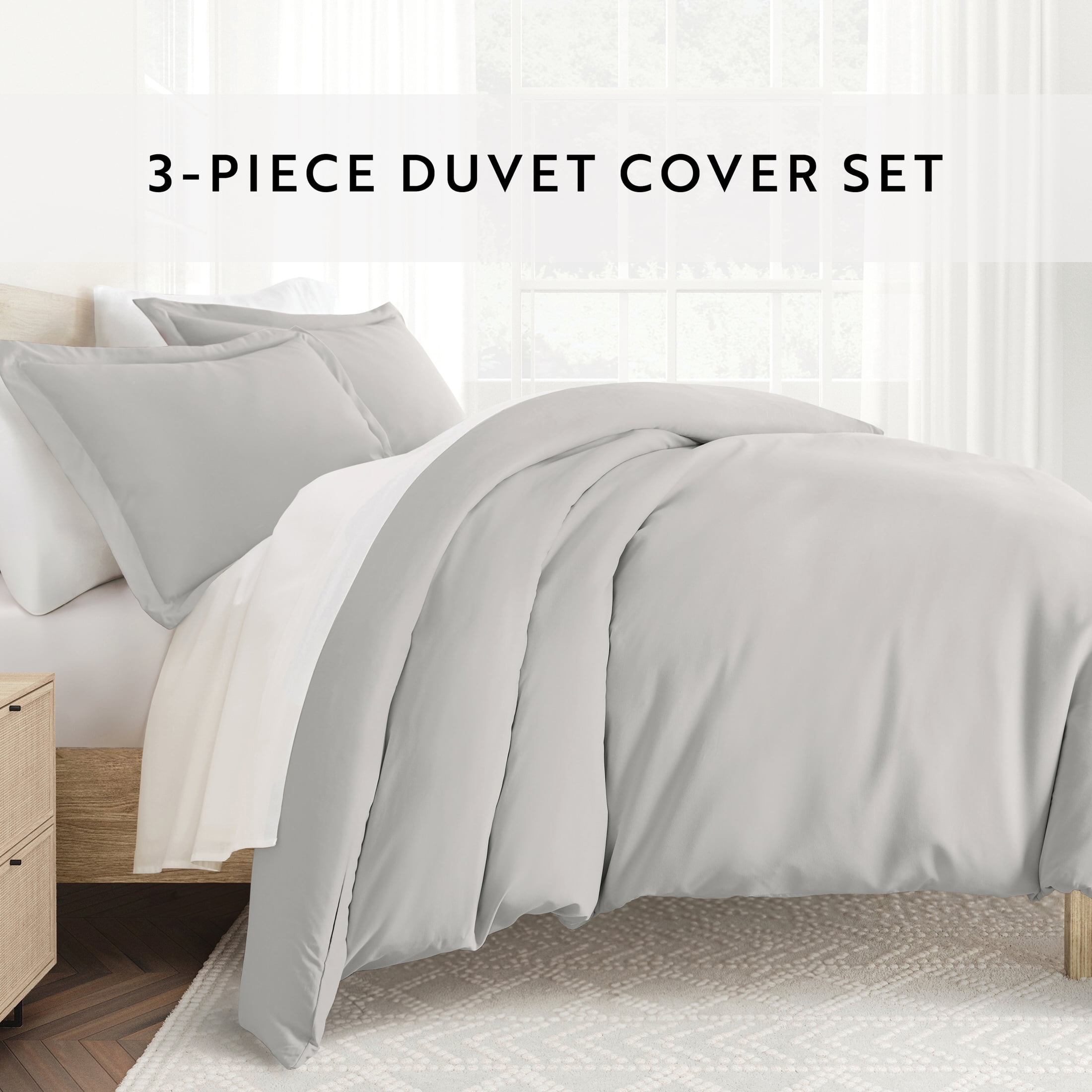 Noble Linens 3-Piece Light Gray Duvet Cover Set, Full/Queen