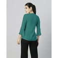 thumbnail image 3 of Moomaya Womens Solid Bell Sleeves Top, Round Neck Pleated Buttoned Viscose Top, 3 of 7