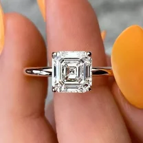 1.66 Ct Asscher Cut Moissanite Solitaire Engagement Ring 14K White Gold Plated