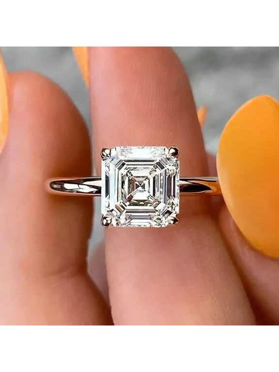 1.66 Ct Asscher Cut Moissanite Solitaire Engagement Ring 14K White Gold Plated