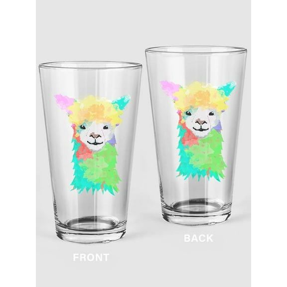 Colorful Llama Pint Glass -SPIdeals Designs, 16 oz Transparent Glass