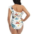 thumbnail image 5 of Sikiie Cartoon Space Print Women One Piece Swimsuits Tummy Control One Shoulder Bathing Suits Ruffle Swimwear, From S to XXL-X-Large, 5 of 6