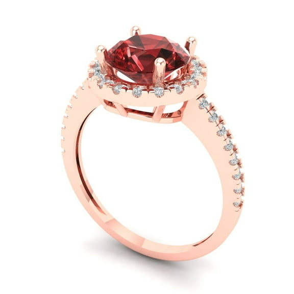1.8 ct Round Cut Natural Garnet Solitaire with Accents Engagement Ring for Women in 18K Rose Gold