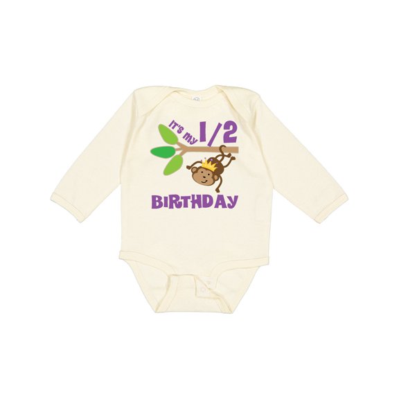 Inktastic Half Birthday 6 Months Baby Monkey Boys or Girls Long Sleeve Baby Bodysuit