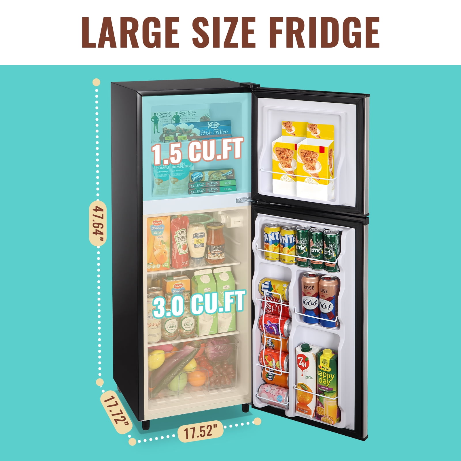 WANAI 4.5 Cu.ft Large Size Mini Fridge with Adjustable Thermostat, Compact Refrigerator Silver, New