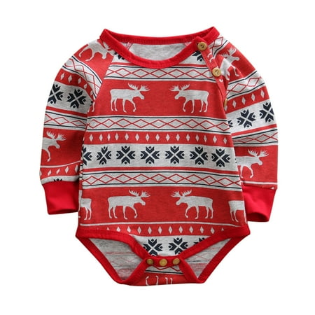 

Sunisery Newborn Baby Boy Clothes Christmas Jumpsuit Long Sleeve Romper Deer Printed Blouse Bodysuit Outfit