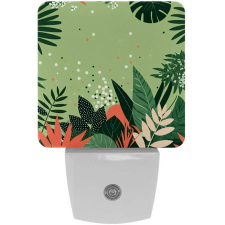 

Night Light Night Lights Plug into Wall 2-Pack Nightlight Plug in Night Light Dusk to Dawn Night Lamp Led Night Light for Adults Kids Room Tropical Jungle Leaves Dot Art Green