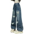 thumbnail image 2 of GBSYEWXS Denim Pants For Girls Toddler Ripped Elastic Waist Soft Relaxed Wide Leg Fashion Heart Print Jeans Size 5 Years-6 Years, 2 of 9