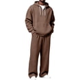 thumbnail image 2 of LYSMORA Men's Waffle Knit Quarter Zip Hoodie Tracksuit Set, 2 Piece Long Sleeve Pullover Sweatshirt & Elastic Waist Jogger Pants Loungewear Outfit, 2 of 8