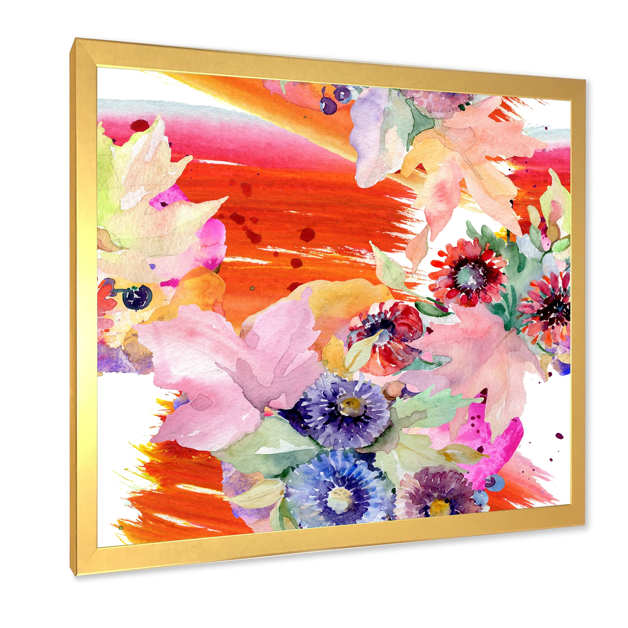 Wildflowers and Vibrant Wild Spring Leaves VII 16 in x 16 in Framed Painting Canvas Art Print, by Designart
