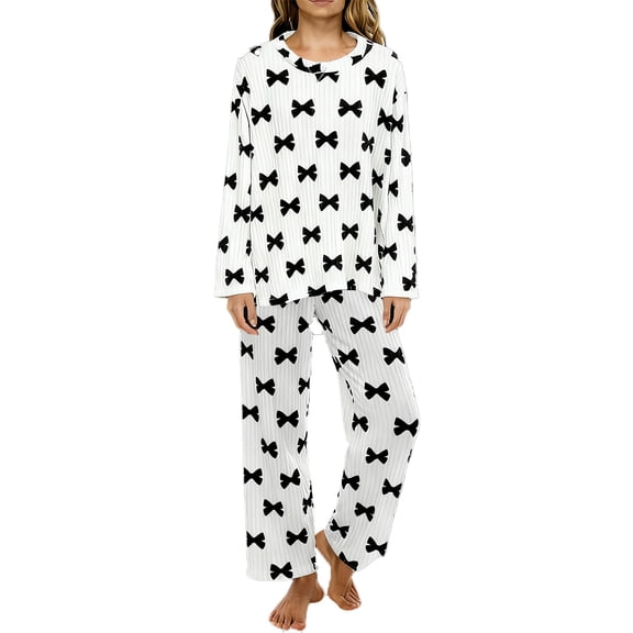 Delayuji Women's Pajamas Sets Thickened Warm Flannel Set Coral Fleece Long Sleeve Loungewear Cozy 2 Piece Home Clothing Winter Outfits Spring