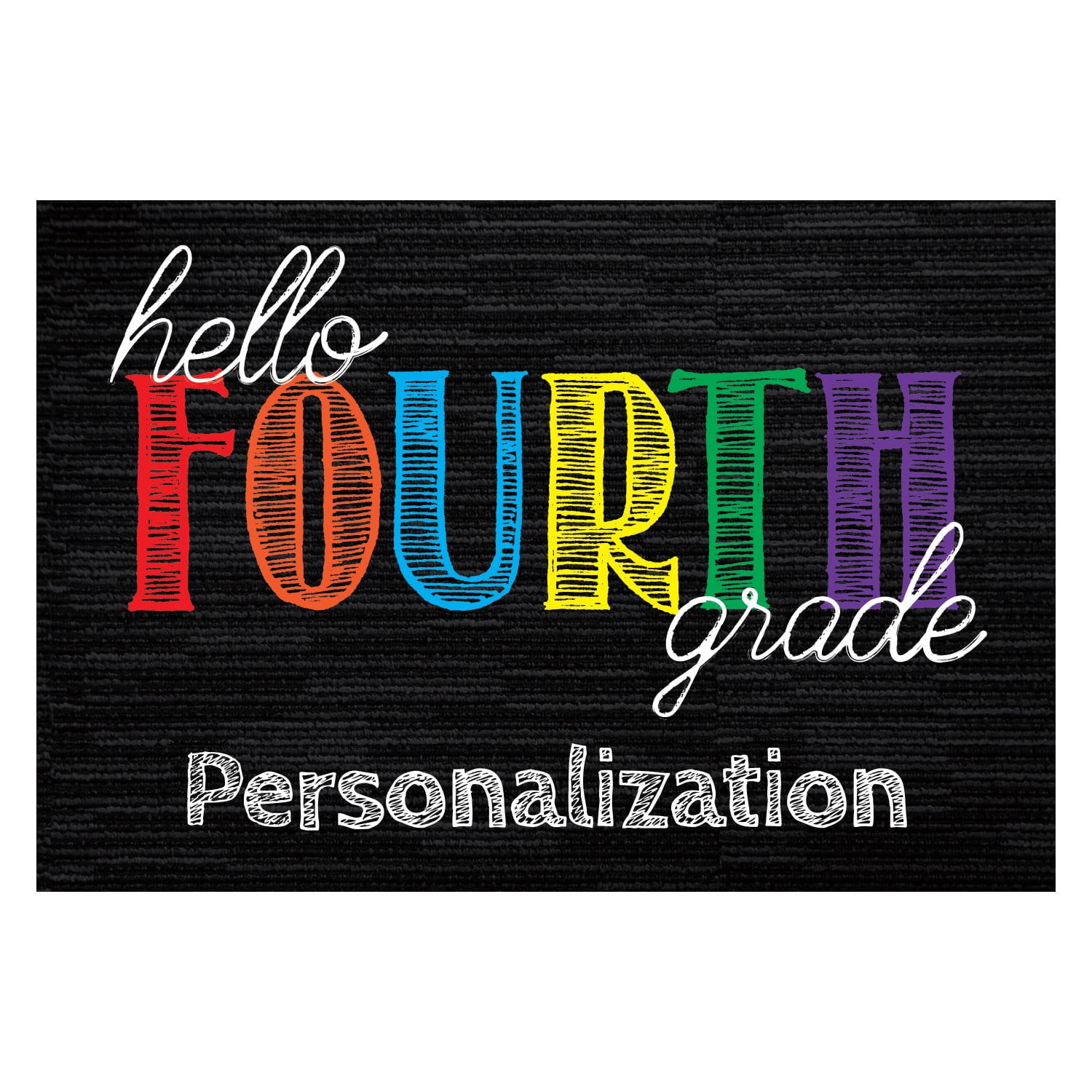Personalized Planet 27x18 Hello Fourth Grade Doormat with Custom Teacher Name Printed on Black Rectangular 1/8” Thick Non Slip Mat for School Classroom or Home