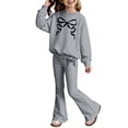 thumbnail image 4 of Girls' Bow Print Slightly Flared Pants Set Round Neck Long Sleeve Top Pants Two Piece Grey 7 Y-8 Y, 4 of 4