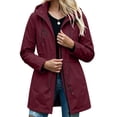 thumbnail image 3 of Waterproof Jackets for Women, Long Sleeve Hooded Windbreaker Outerwear with Drawstring Waist & Pockets, Outdoor Travel Wear | VerBelle,Wine 3XL, 3 of 8