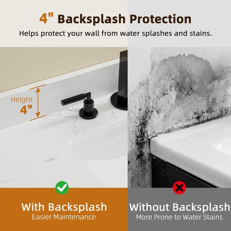 Lacoo 30" White Freestanding Bathroom Vanity with Ceramic Sink, Tilt-Out Drawer & Built-In 4" Backsplash, Gold Hardware Bath Storage Cabinet