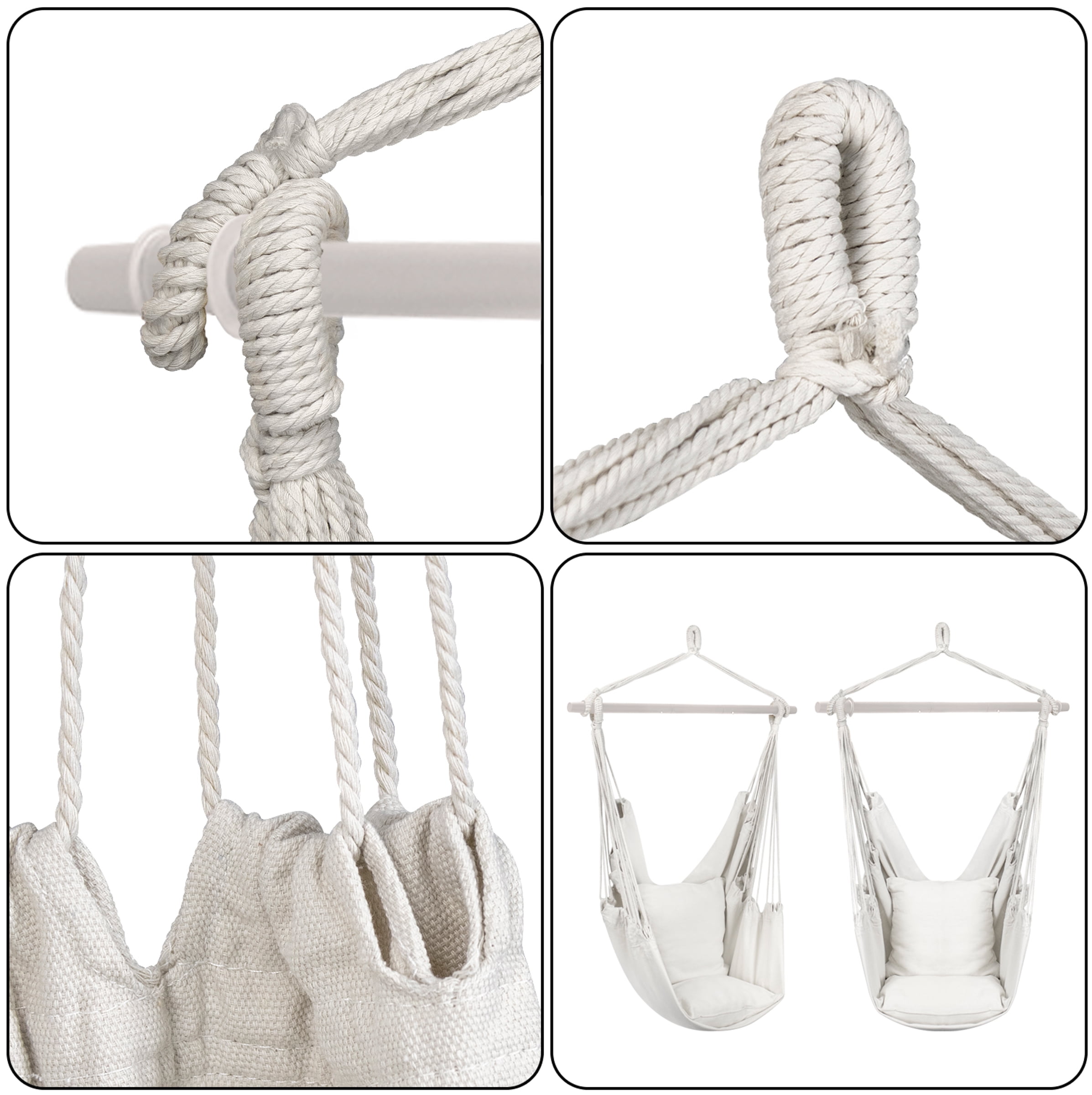 Sorbus Hanging Hammock Chair Swing Seat with Cushions, Indoor Outdoor, White, 265 lbs Capacity