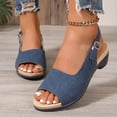 thumbnail image 4 of Viluyesy Womens Low Heels Sandals, Slingback Peep Toe Ankle Strap Fashion Summer Casual Dressy Shoes Dark Blue US9.5, 4 of 9