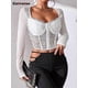 thumbnail image 4 of Cotvotee Women Clothing Corset Top Sheer Sexy Lace Long Sleeve Square Collar Breasted Tops Streetwear Fashion New Chic, 4 of 5