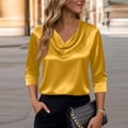 thumbnail image 2 of Dressy Tops for Women 3/4 Sleeve Silk Satin Blouses Business Work T Shirts Loose Fit Cowl Neck Spring Summer Outfits 2026 Yellow XL, 2 of 7