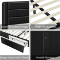 thumbnail image 4 of Fullfurnique Upholstered Bed Frame with 3 Storage Drawers & Charging Station, Queen, Black, 4 of 9