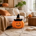 thumbnail image 6 of Euahivb Halloween Pumpkin Decorative Pillow 13.8 x 13.8 Inch Plush Stuffed Toy with Black Wizard Hat for Kids Room Living Room Couch Spooky Holiday Decor, 6 of 7