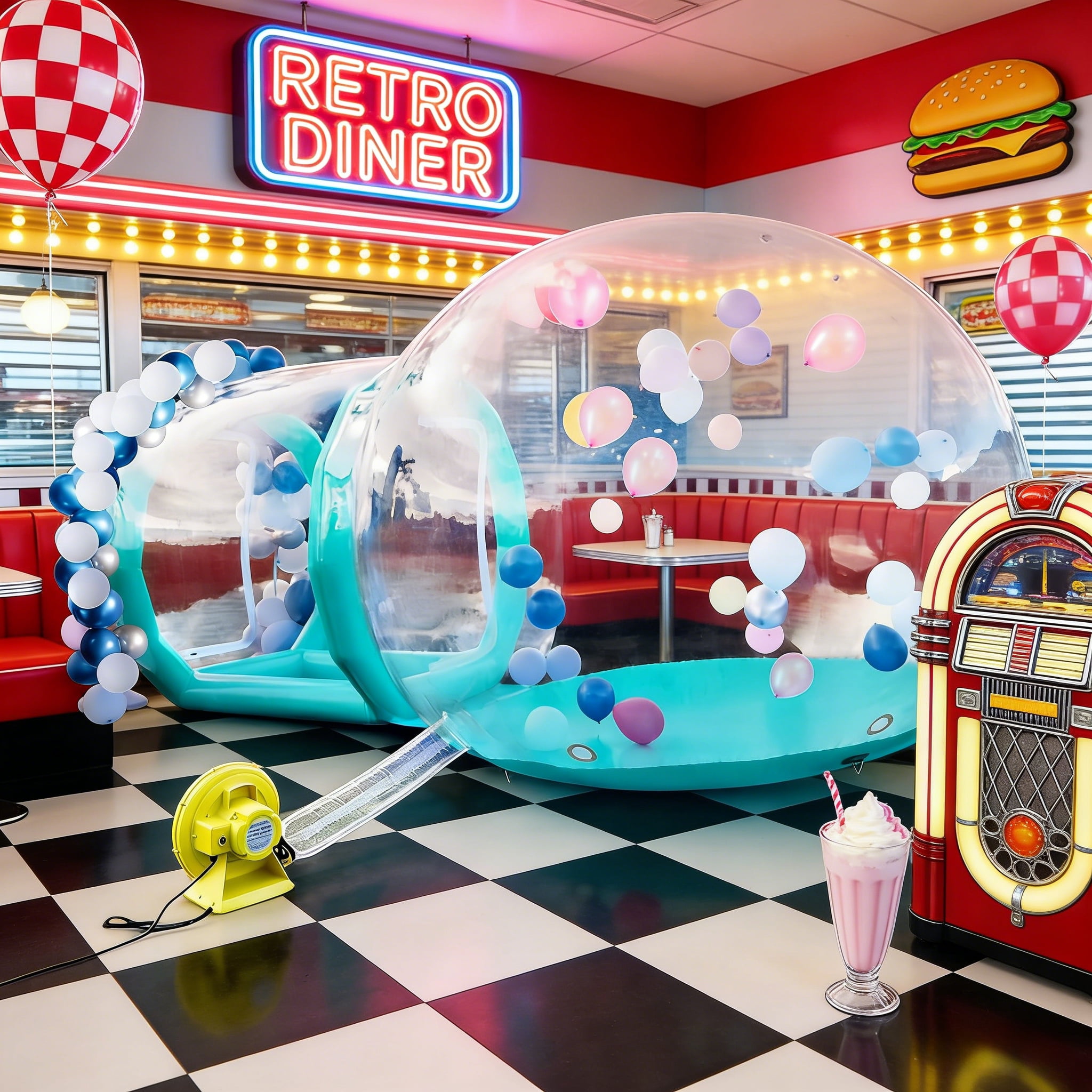 Vakiorn Cyan Inflatable Bubble House 10 ft Clear PVC Dome with Tunnel and Air Pump Kids Playhouse for Yard Party Decoration