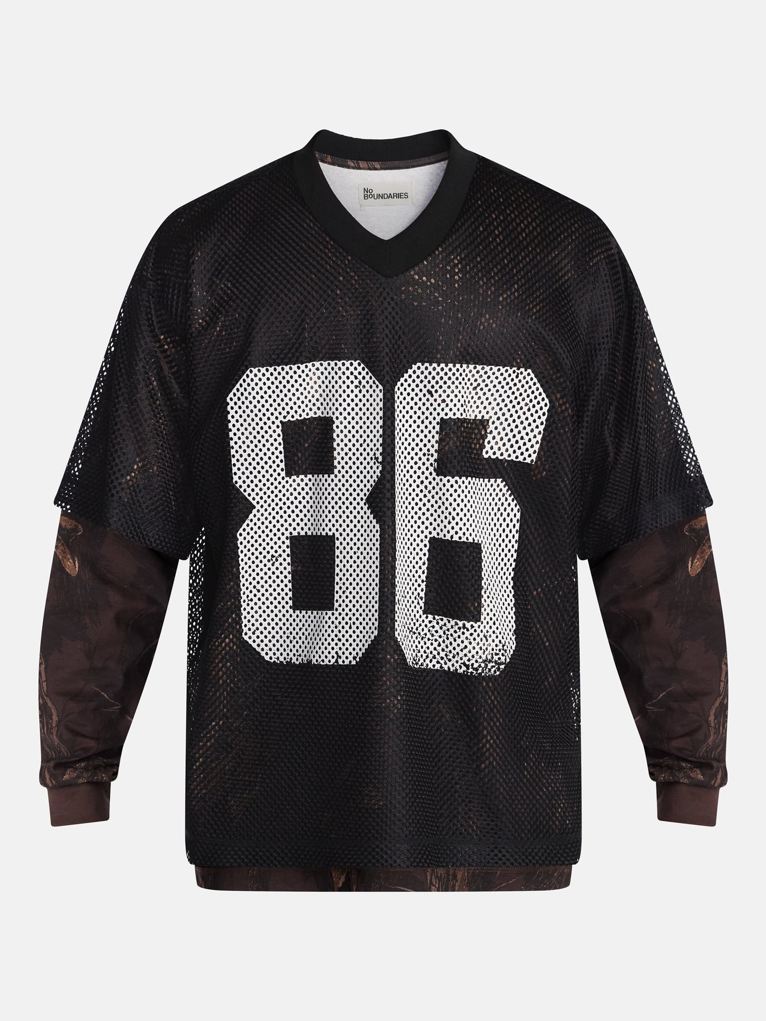 No Boundaries 90s Layered Look Mesh Jersey with Long Sleeves Tee Shirt, Men's XS-5XB