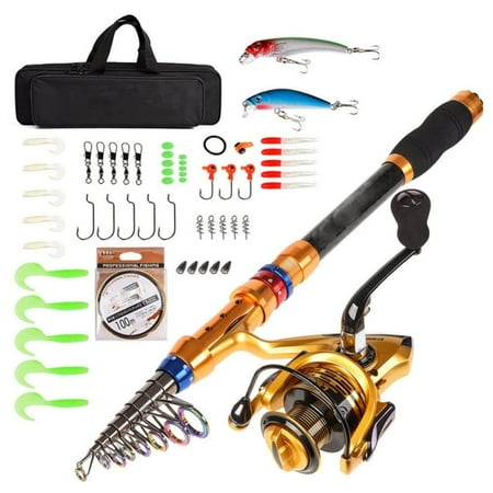 Fishing Rod Reel Combo Full Kit Carbon Fiber Telescopic Fishing Pole and Reel Combo with Fishing Line Lures Hooks and Carrier Bag for Youth and Beginners