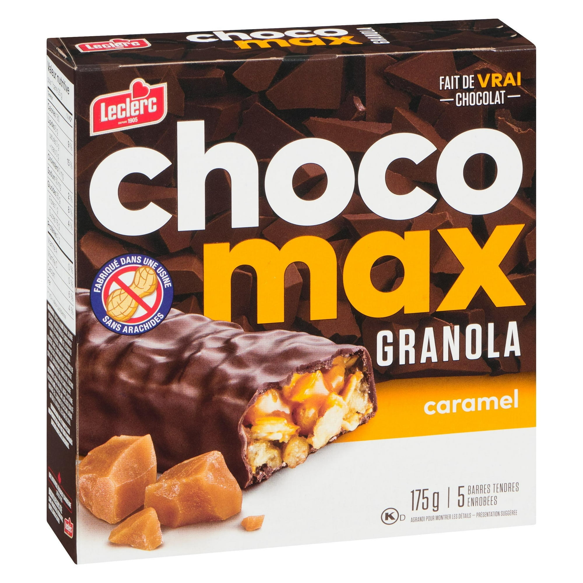 Leclerc Chocomax Caramel Granola Barres 175g/5 barres tendres enrobees