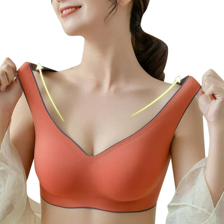 zuwimk Bras for Women,Women's Wireless Bra with Cooling Seamless Smooth  Comfort Wirefree T-Shirt Bra Red,XL 