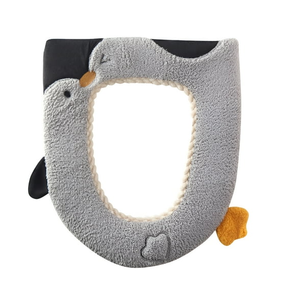 AUQ Toilet Seat Cover Super Soft Cartoon Pattern Friendly to Skin Waterproof Back Reusable Keep Warm Polyester Fiber Bathroom Thickened Non-Slip Toilet Seat Pad with Lifter for Home