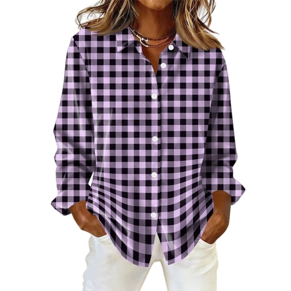 Oversized Shirts for Women Long Sleeve Plaid Button Down Shirts Lightweight Dressy Casual Tops Holiday Blouses Purple M