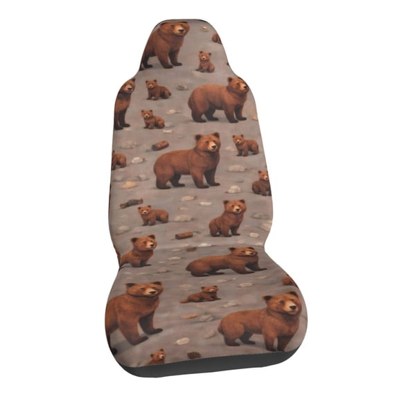 Brown Bear Woodland Pattern Car Seat Covers Stretch Car Seat Protectors Universal Fit