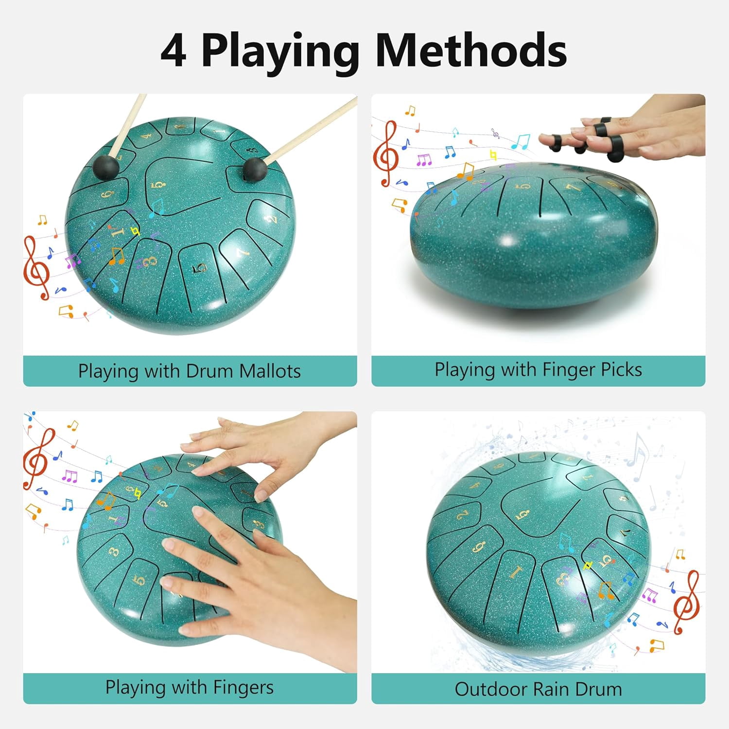 8 Inch 13 Note Steel Tongue Drum Hand Pan Rain Drum With Carry Bag Mallets Music Book Portable Musical Instrument For Camping Garden Parties