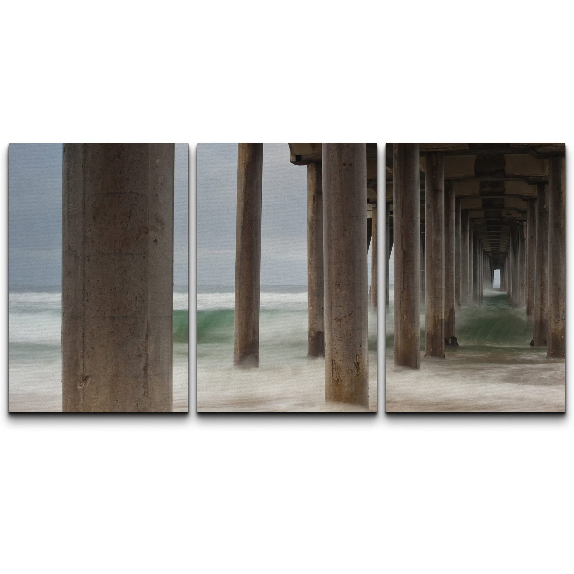 wall26 Canvas Print Wall Art Set Under Huntington Beach Pier in Winter Nature Ocean Photography Realism Nautical Scenic Relax/Calm Multicolor for Living Room Bedroom Office - 24 x36 x3