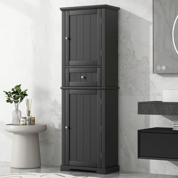 S-HOME Triangle Tall Cabinet Featuring 3 Drawers and Adjustable Shelves in Modern Grey MDF for Multi-Use Storage