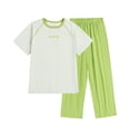 thumbnail image 2 of Cethrio Girls' Pajama Sets Short Sleeve, Casual 2 Piece Knitted Summer Girls' Sleepwear Green Size 12-13 T, 2 of 4