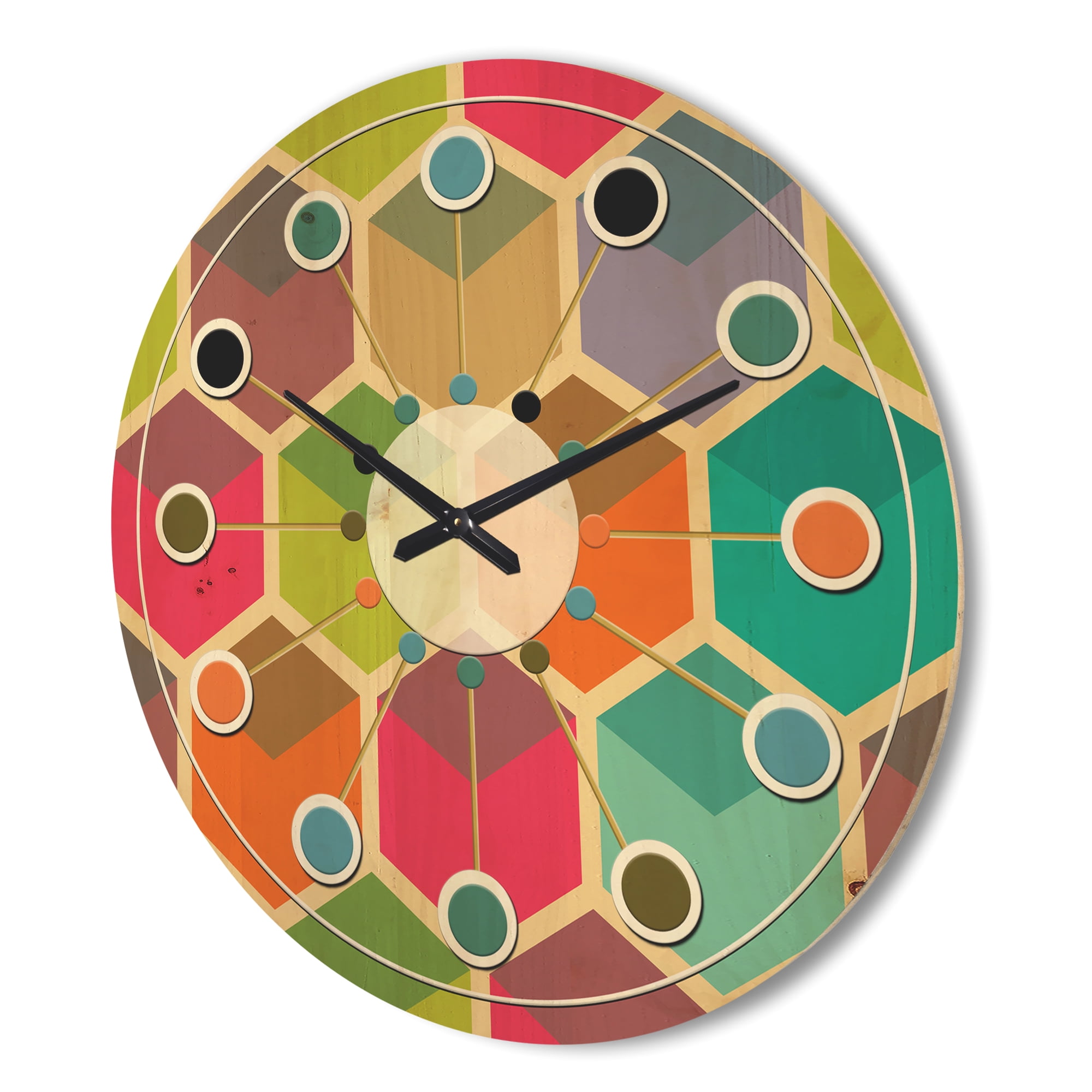 Designart 'Hexagon Retro Pattern I' Mid-Century Modern Wood Wall Clock