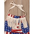 thumbnail image 5 of BemeyourBBs Newborn Baby Girl 4th of July Outfit Summer Tassel Romper Patriotic Independent Day Clothes Sleeveless Strap Halter American Flag Print Backless Bodysuit Playsuit Fourth of July Outfits, 5 of 7