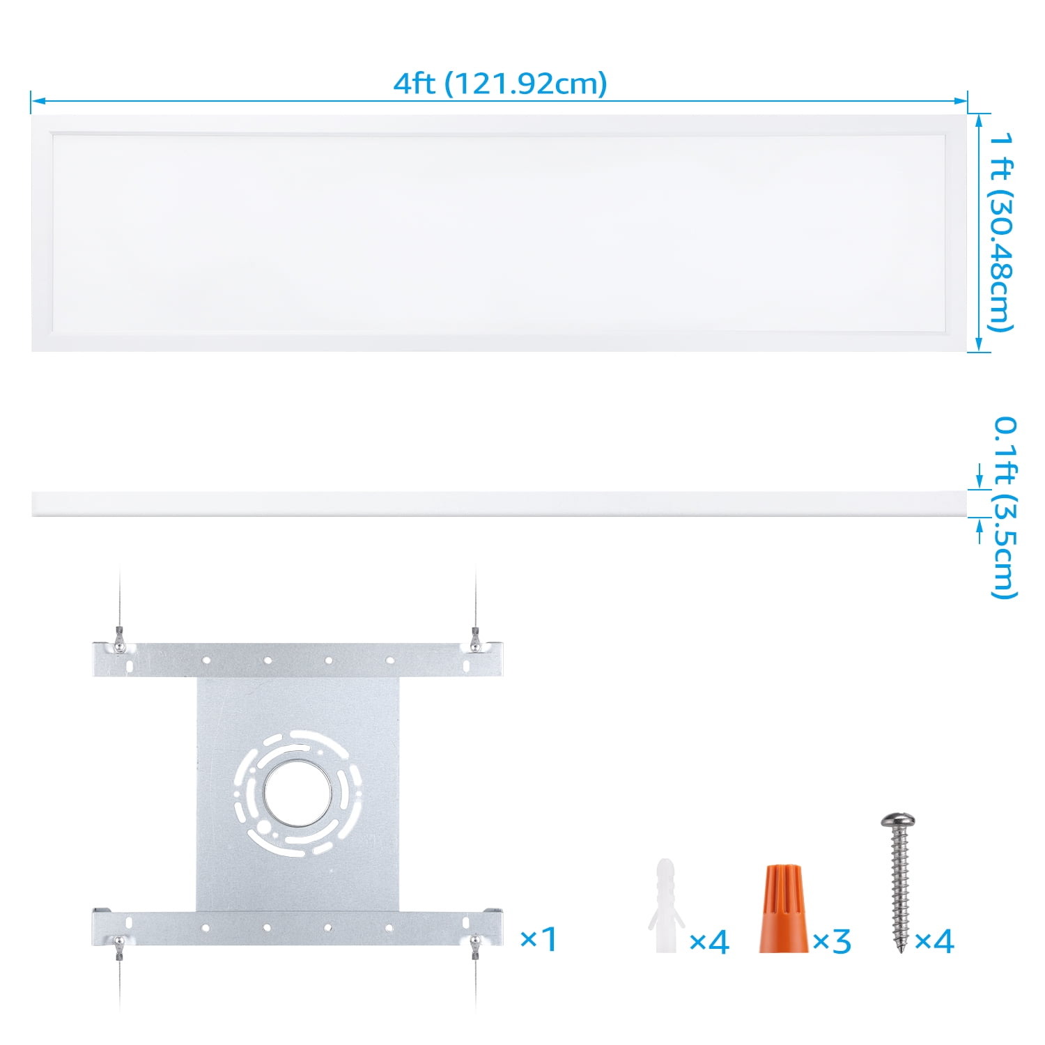 4 Pack 1x4FT LED Flat Panel Light, , 3500K/4000K/5000K Selectable, 30W/40W/46W, 5%-100% Dimmable, 4600LM Built-in Driver Ceiling Light