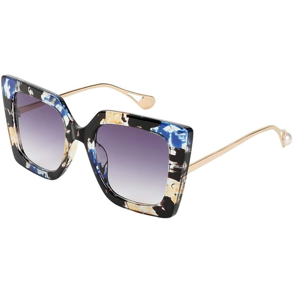 FEISEDY Oversized Square Pearl Inlay Arm Cat Eye Fashion Sunglasses for Women B2625