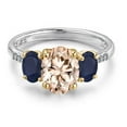 thumbnail image 3 of Gem Stone King 925 Silver and 10K Yellow Gold Peach Morganite and Blue Sapphire and Lab Grown Diamond Engagement Ring for Women | 2.77 Cttw | Oval 9X7MM | October Birthstone | Size 8, 3 of 6