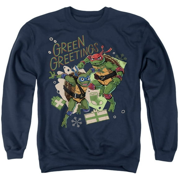 TMNT: Mutant Mayhem Christmas Greetings Leonardo Raphael Unisex Adult Crewneck Sweatshirt, Navy, Medium